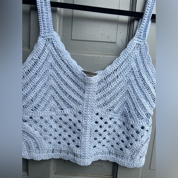 Sans Souci light blue knit sleeveless top size small 100% cotton, bohemian style - Picture 3 of 7